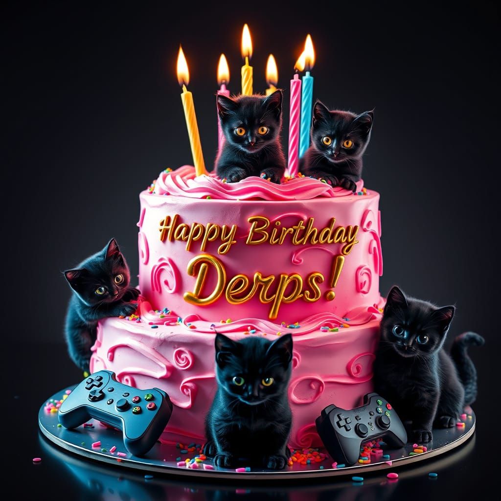 Vibrant Birthday Cake in Cyberpunk Style