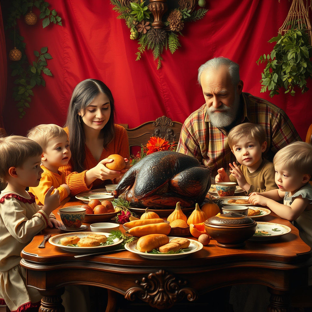 Thanksgiving Dinner with Burnt Turkey, Digital Matte Paintin...