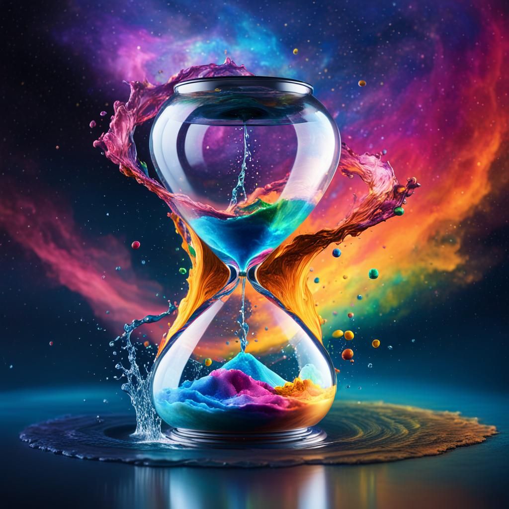 Hourglass in Galaxy: Hyperrealistic Splash Art
