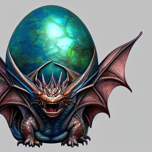 Chibi Dragon Hatches From Opal Egg: 3D Render
