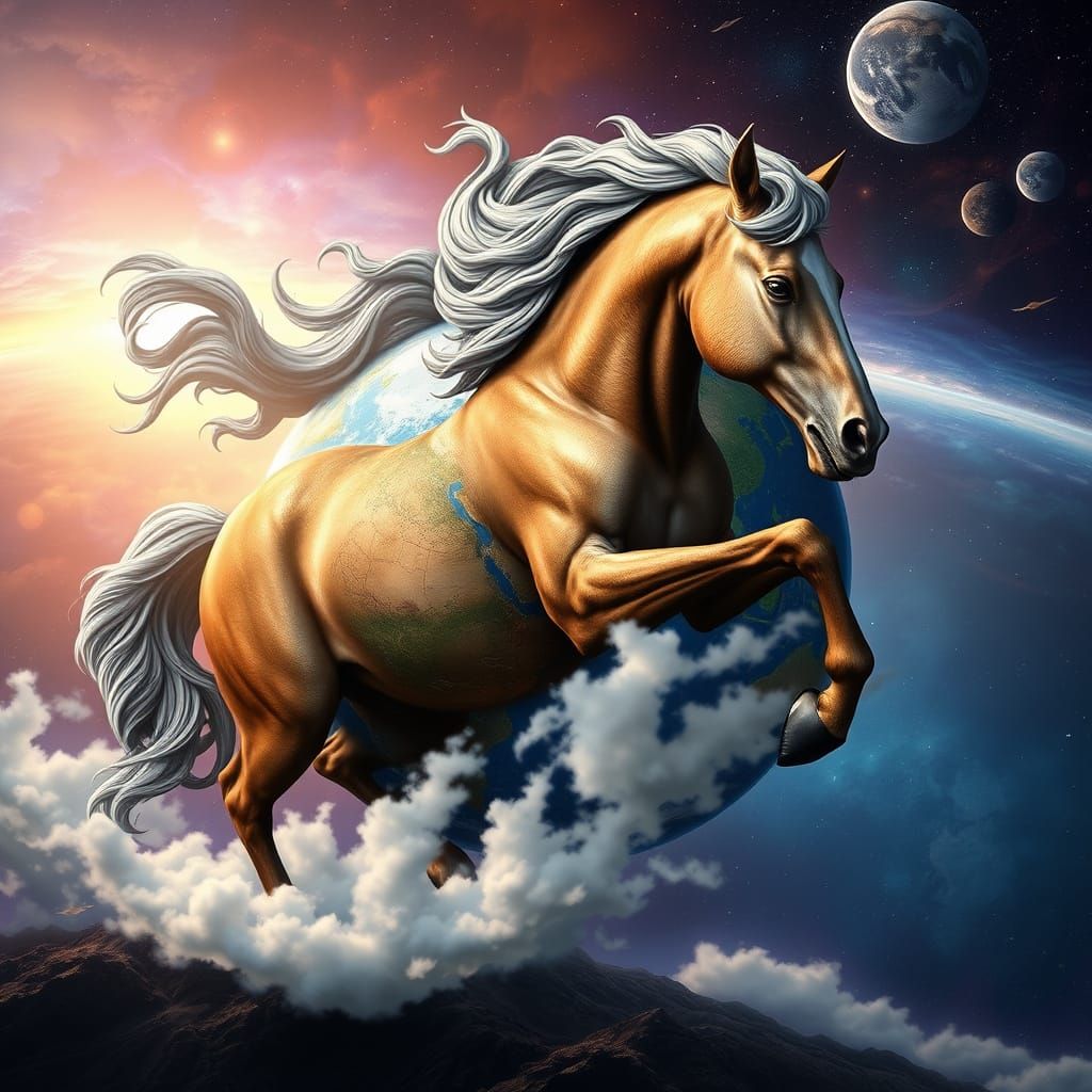 Earth Transforms into a Majestic Galloping Horse in Cosmic D...