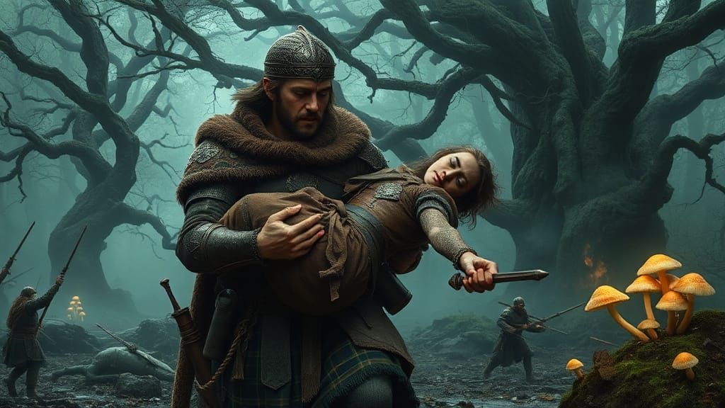 Celtic Warrior's Flight from Battlefield Carnage