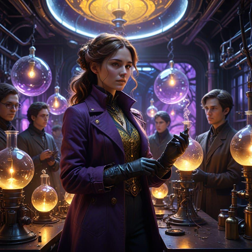 Victorian Teacher Unveils Cosmic Secrets in Futuristic Lab