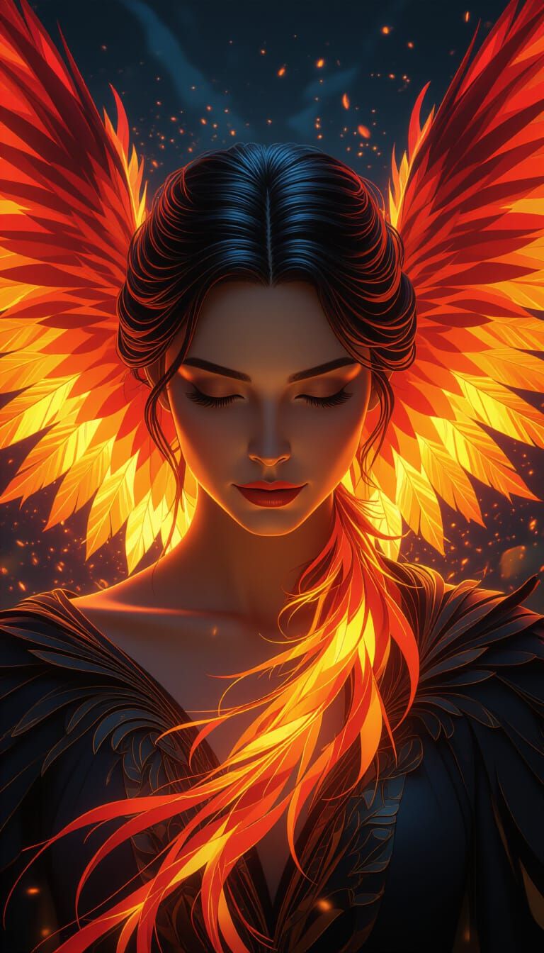 Human Phoenix: Hyperdetailed Portrait Art