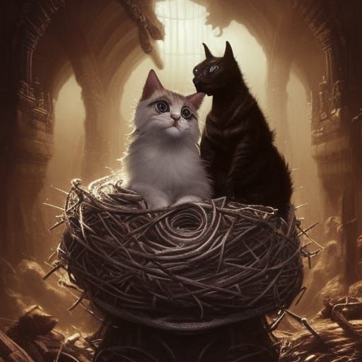 Dark Fantasy: Person, Cat, Dog, Dragon, Mountain