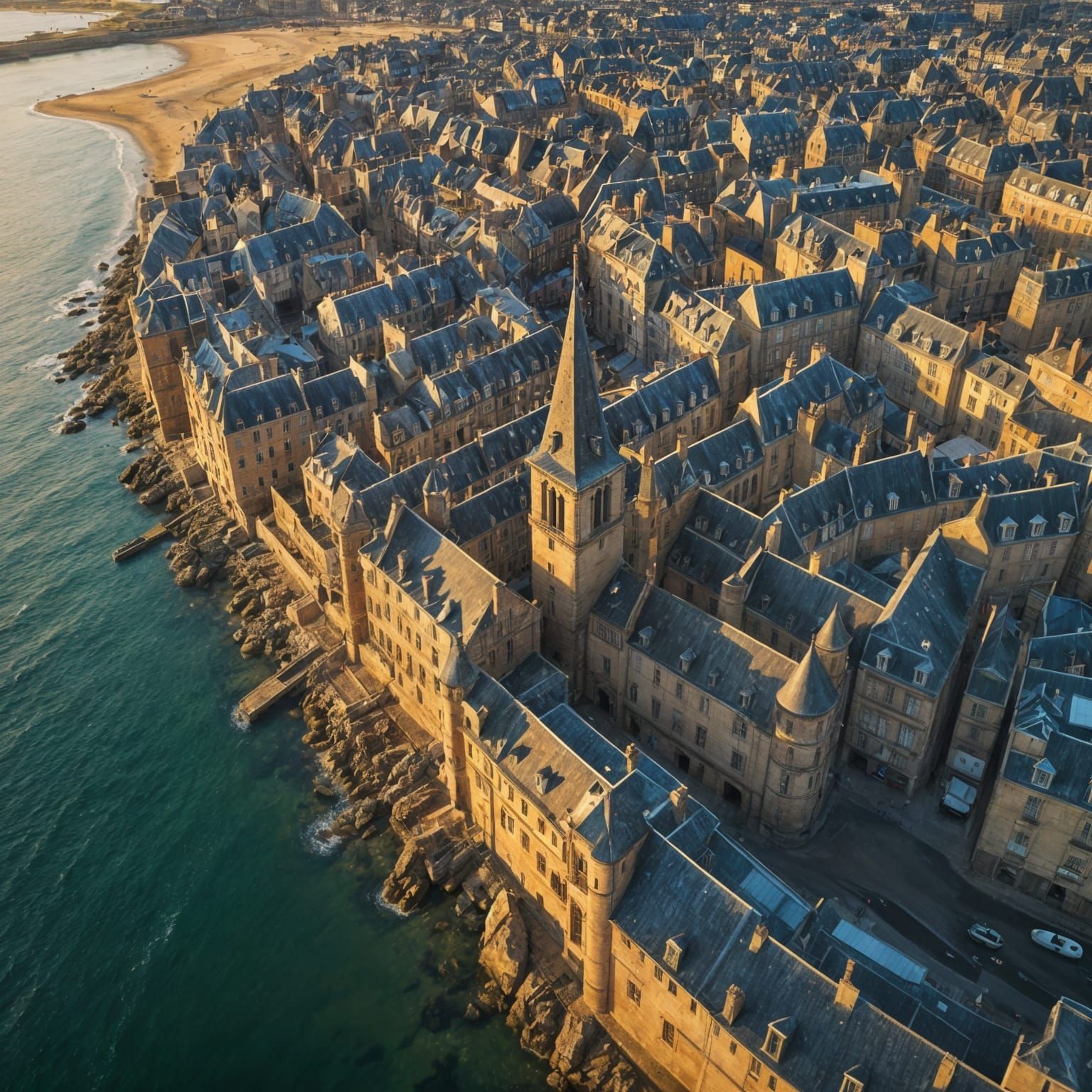 Saint Malo: Aerial View in Oil Painting Style