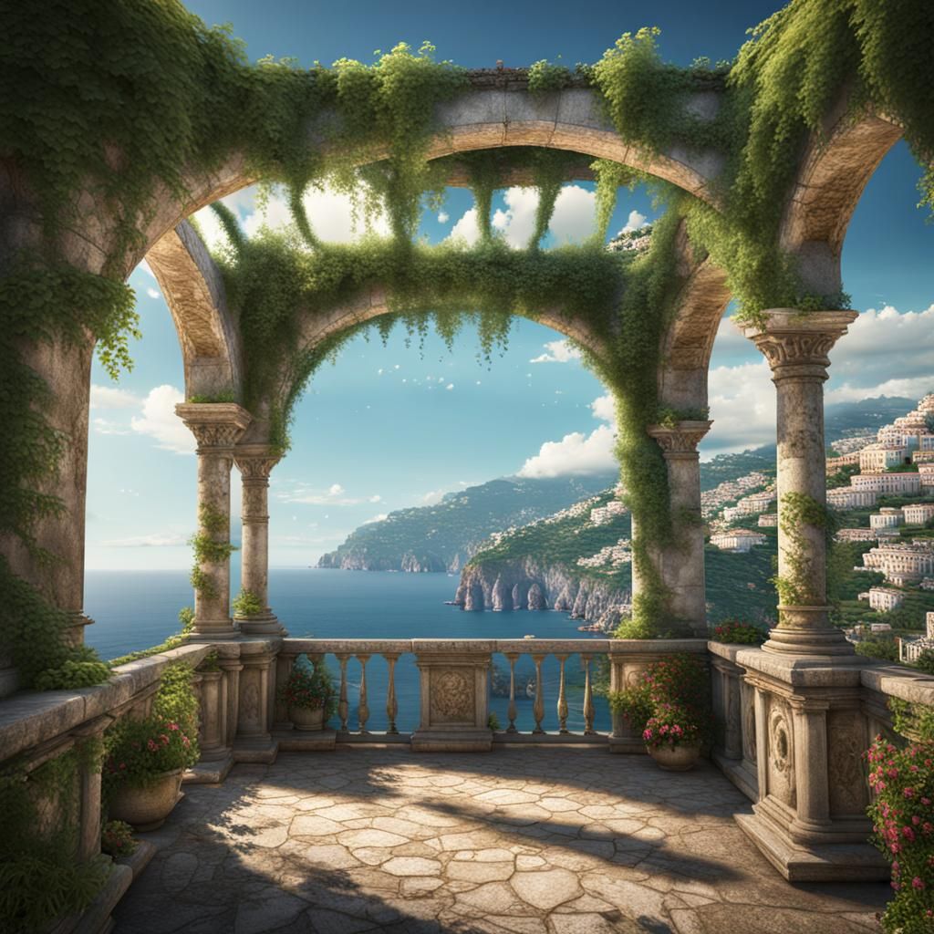 Lush Roman Pergola Overlooking Amalfi Coast