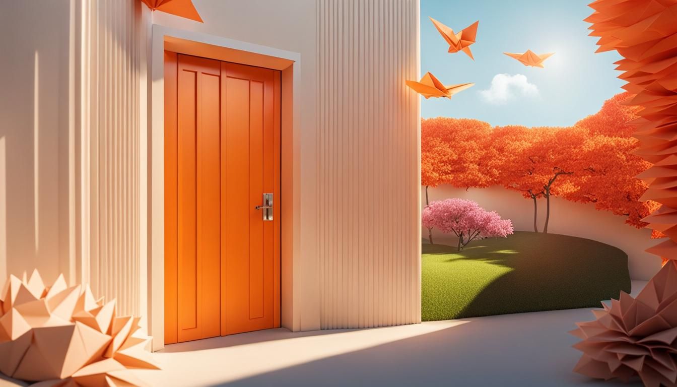Orange Origami Door to a Sunny World