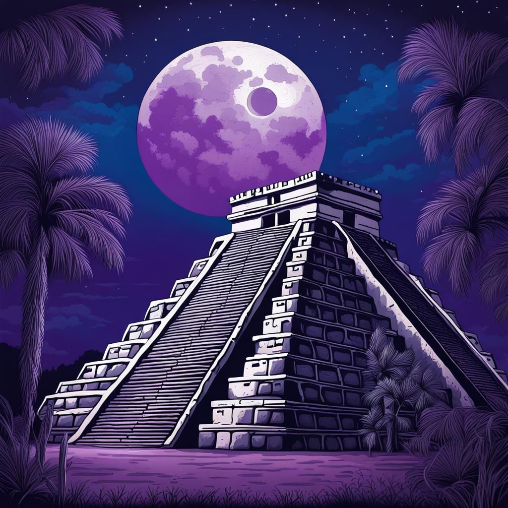 Chichen Itza at Night in Gothic Painting Style