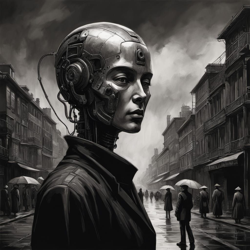 Robots in Cyberpunk City, Trending Digital Art