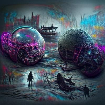 Post-Apocalyptic Wonderland Spheres in Cyberpunk Style