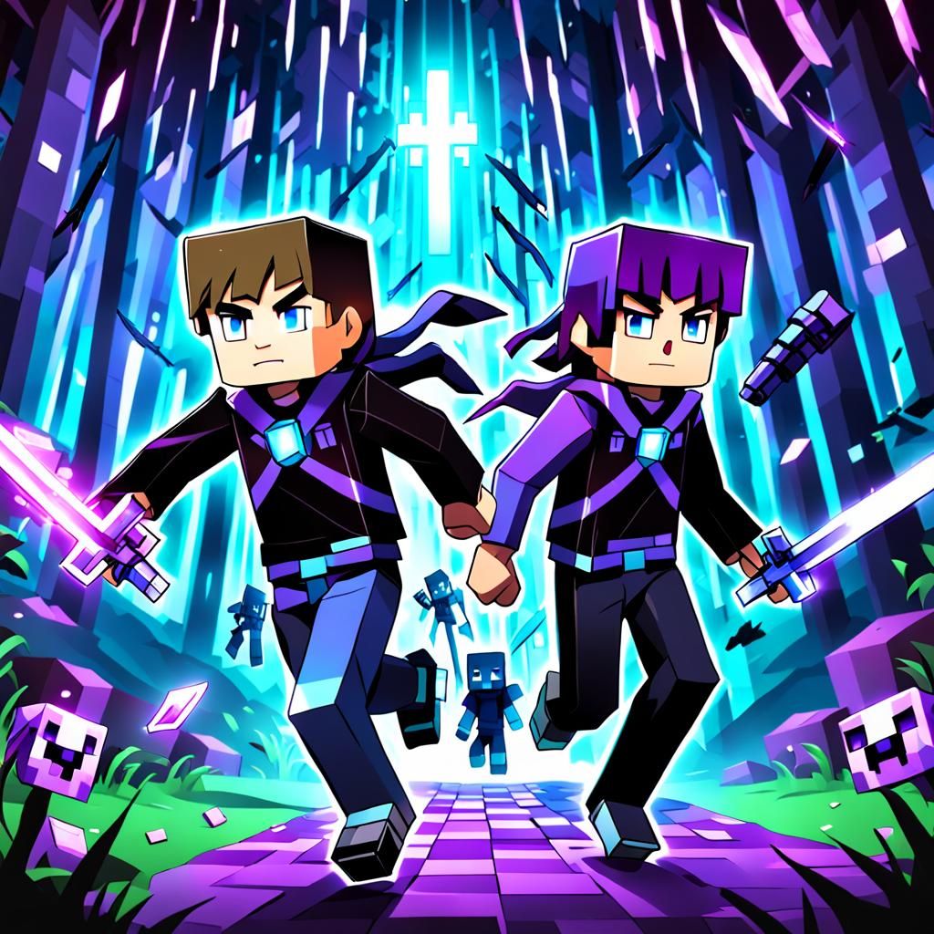 Minecraft Adventure: Steve and Alex in Anime Style