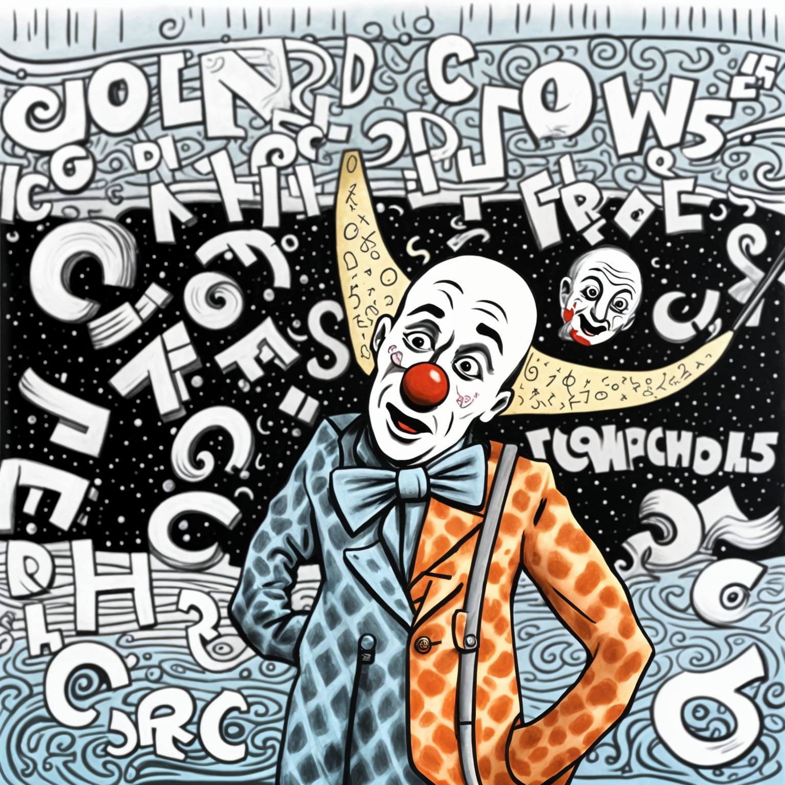 Dyslexic Clown's Chalk Vortex: Postmodern Illustration