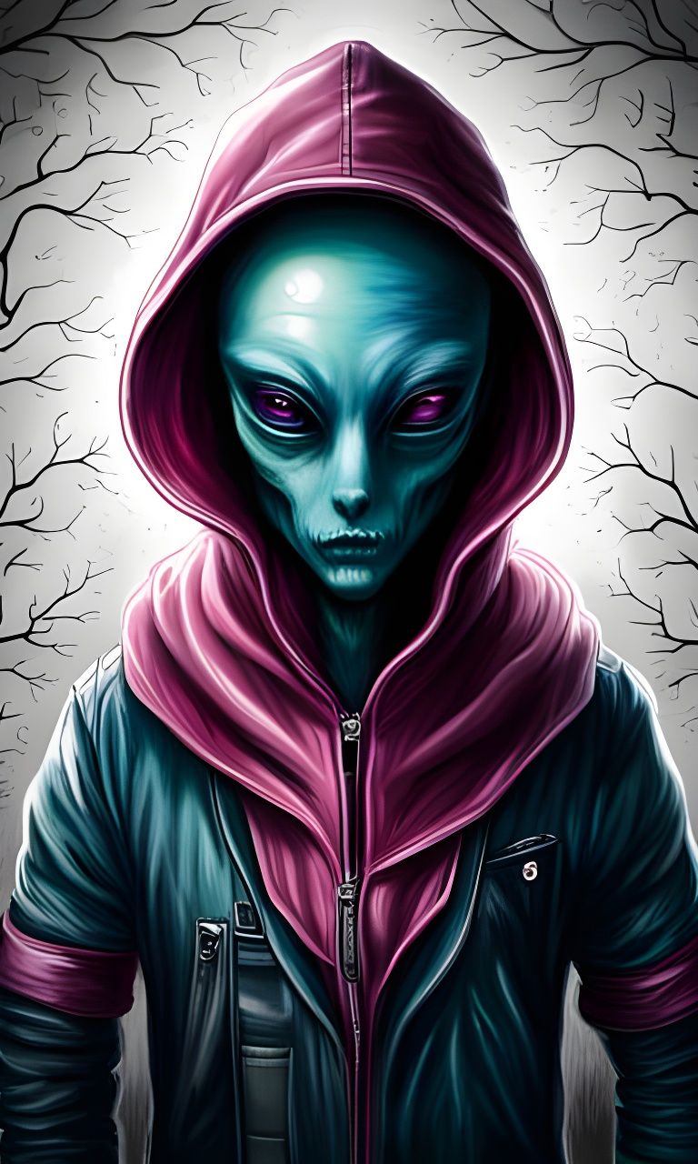 Hooded Alien Creature in Graffiti Art Style