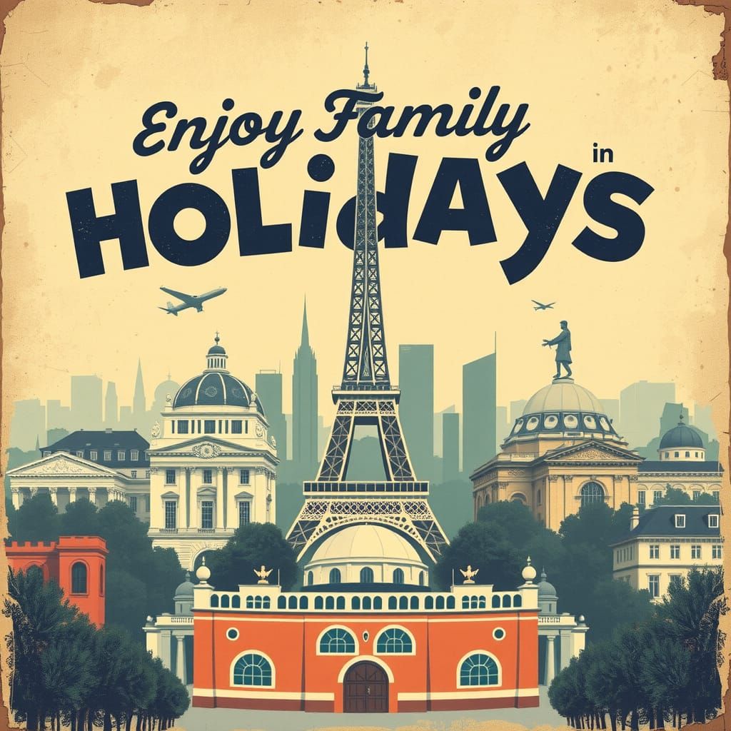 Vintage Travel Poster: Family Holidays in Paris
