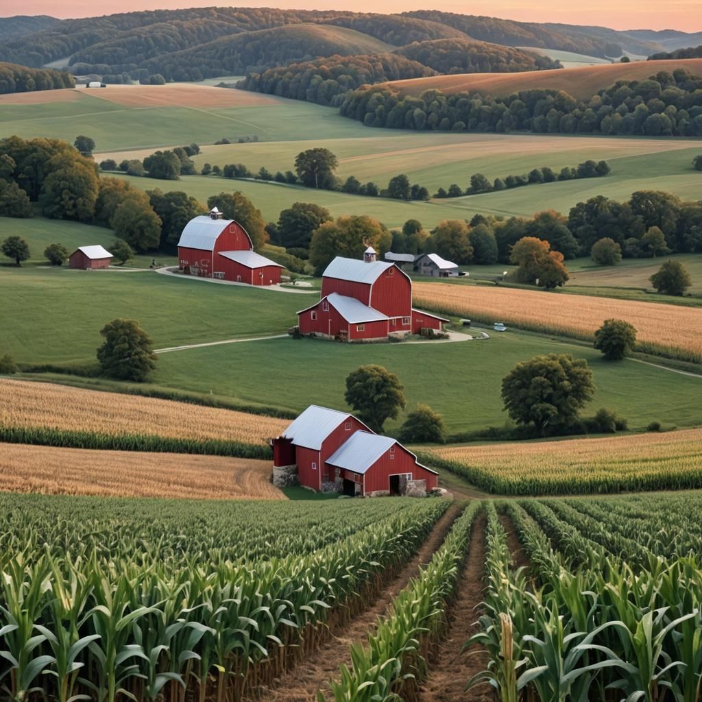 Stone Barn at Dusk During Harvest Time