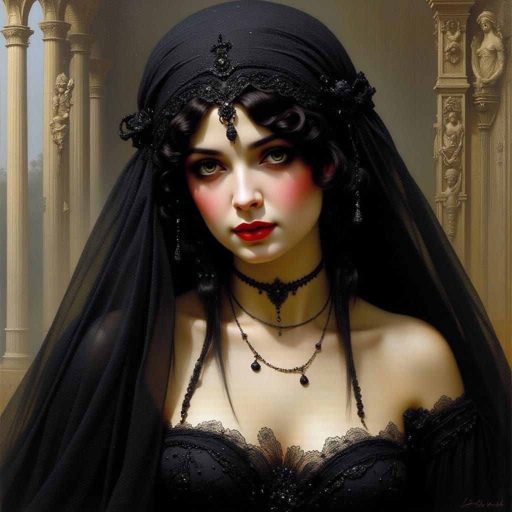 Italian Woman in Mourning Veil, Pre-Raphaelite Style