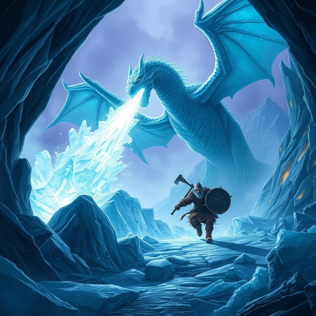 Glacial Dragon Unleashes Frosty Fury on Medieval Viking Warr...