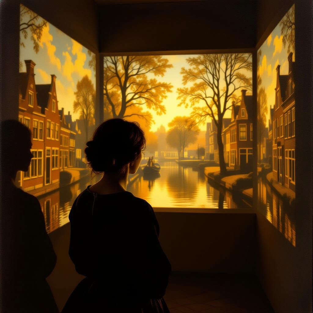 Woman Gazing into Camera Obscura in Golden Light