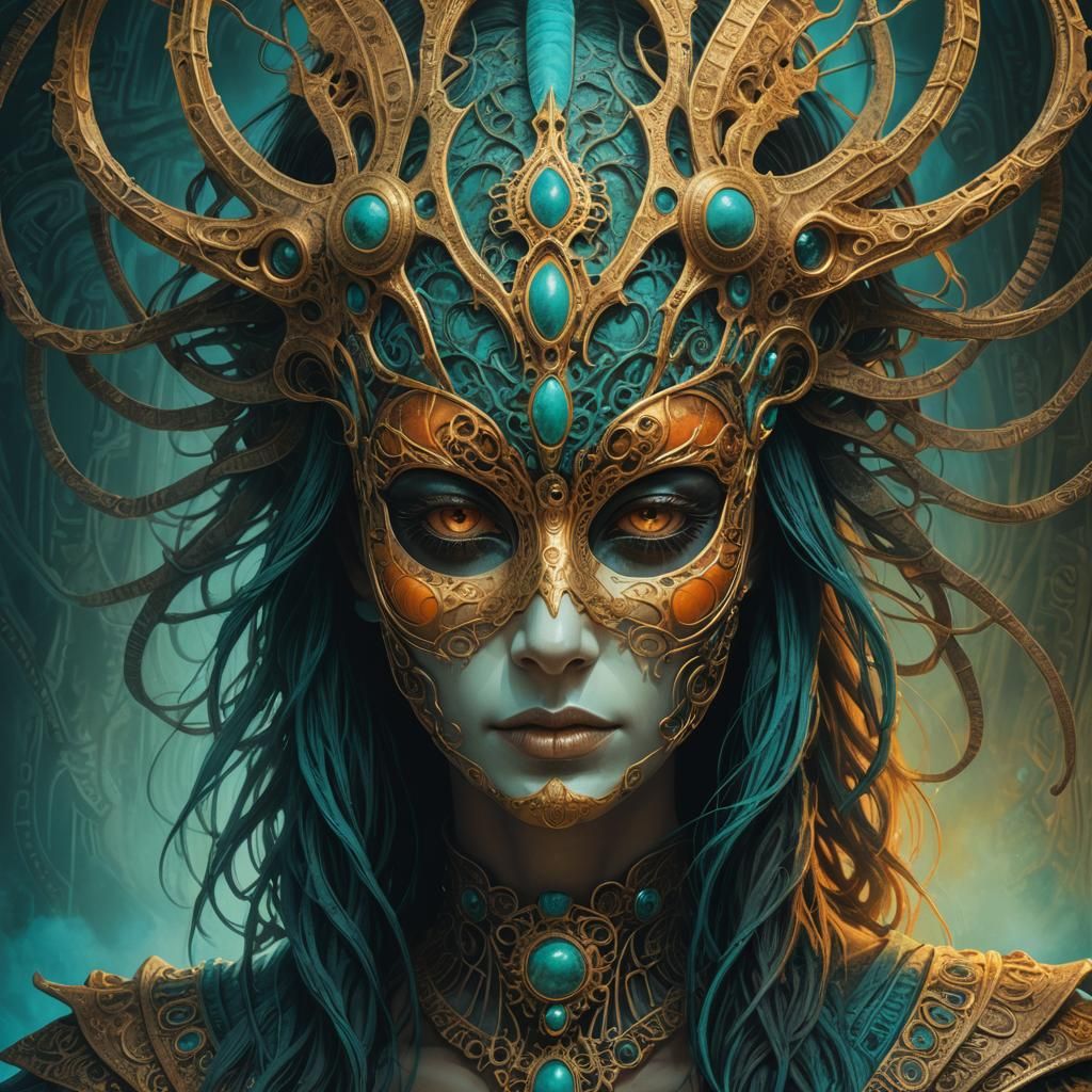 Ornate Masked Woman in Fantasy Concept Art