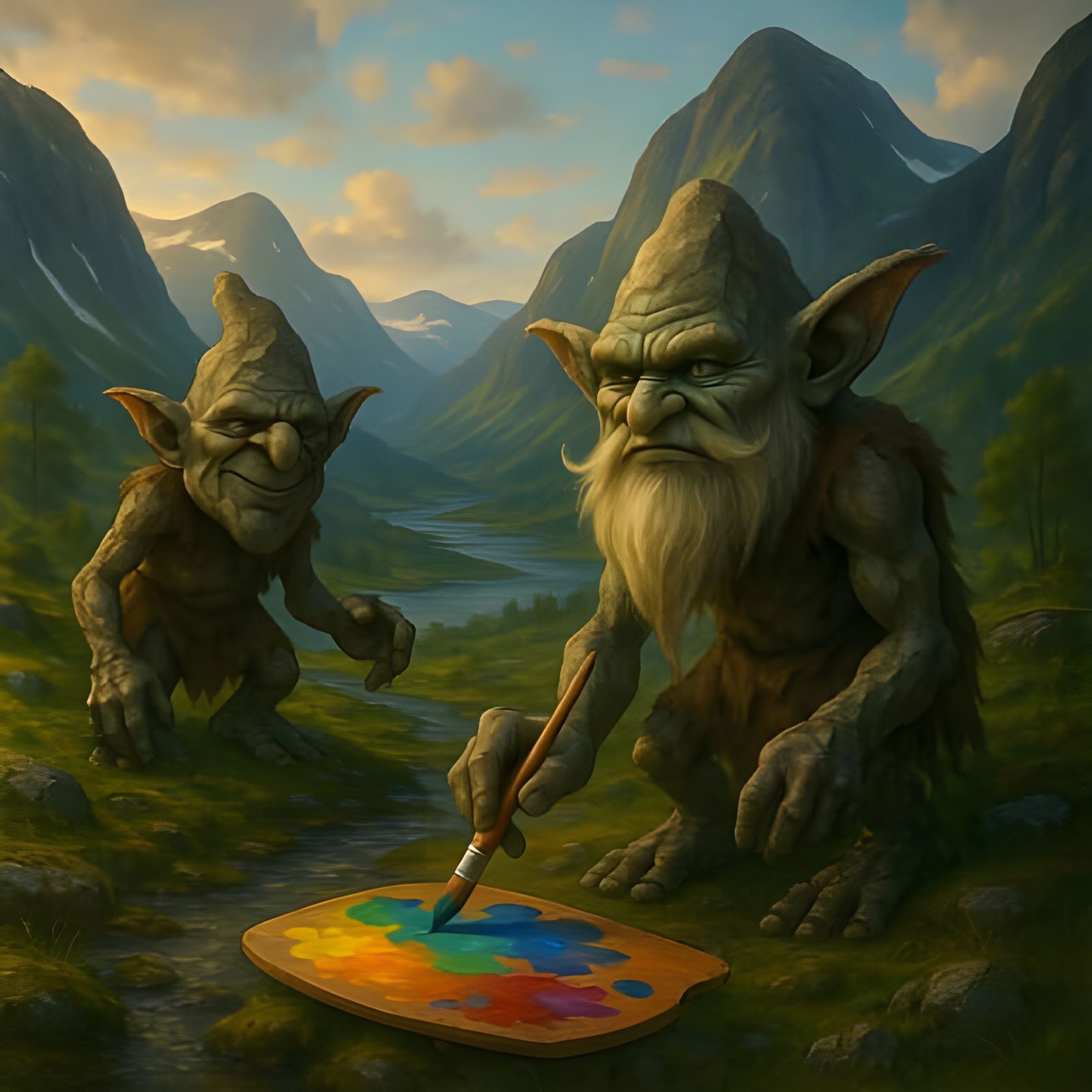 Rock Trolls Painting a Mystical Norwegian Mountain Landscape
