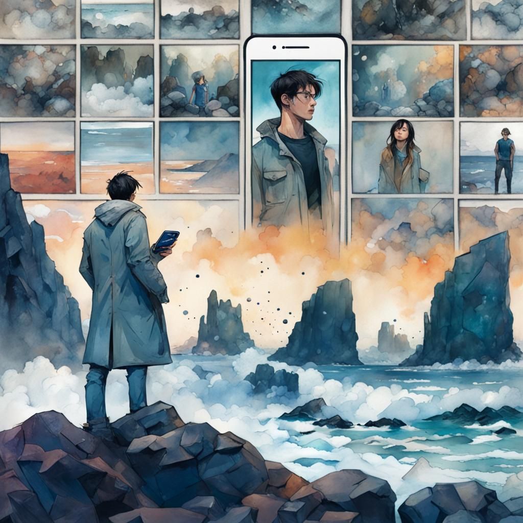 Comic Book Man on Beach with Influencer