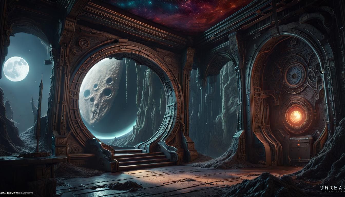 Hollow Moon Alien Interior: Detailed Matte Painting