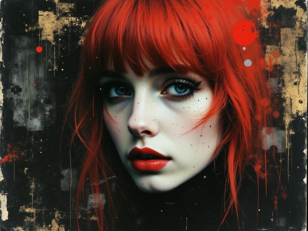 Ethereal Gothic Woman Portrait in Watercolor and Ink