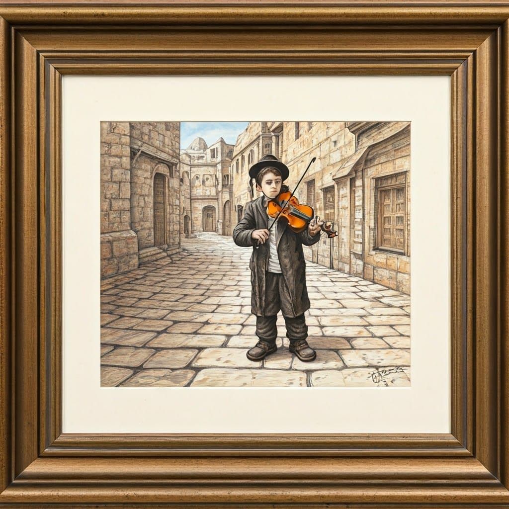 Boy Plays Violin: Pencil and Watercolor Sketch