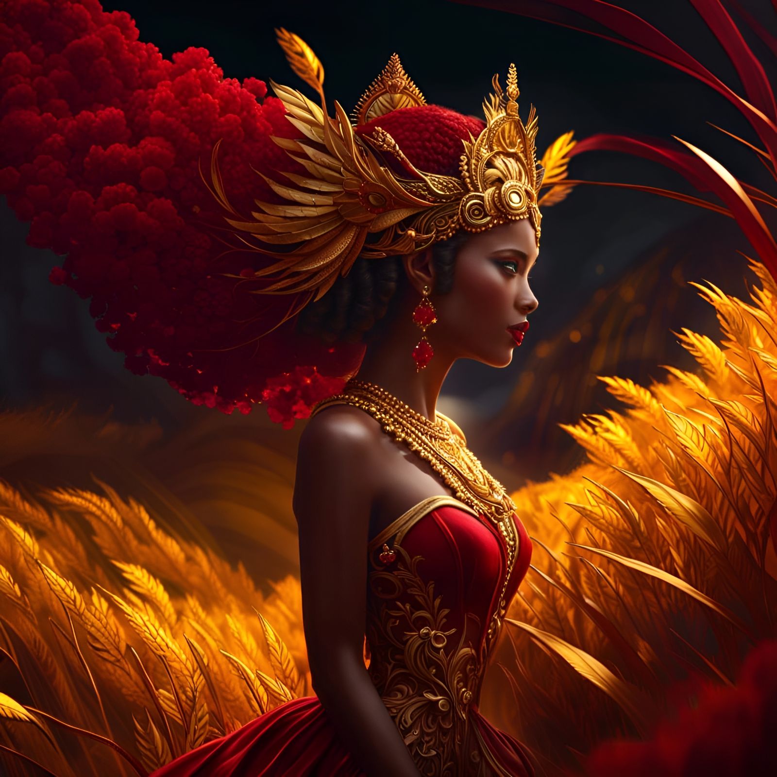 Crimson Bride Dancing in Golden Fields