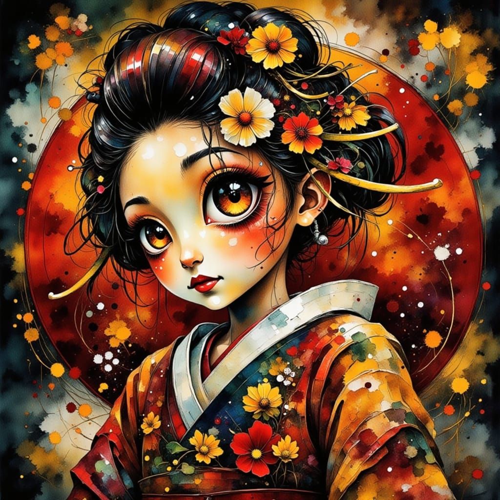 Surreal Geisha in a Mysterious Dark Water-Inspired World