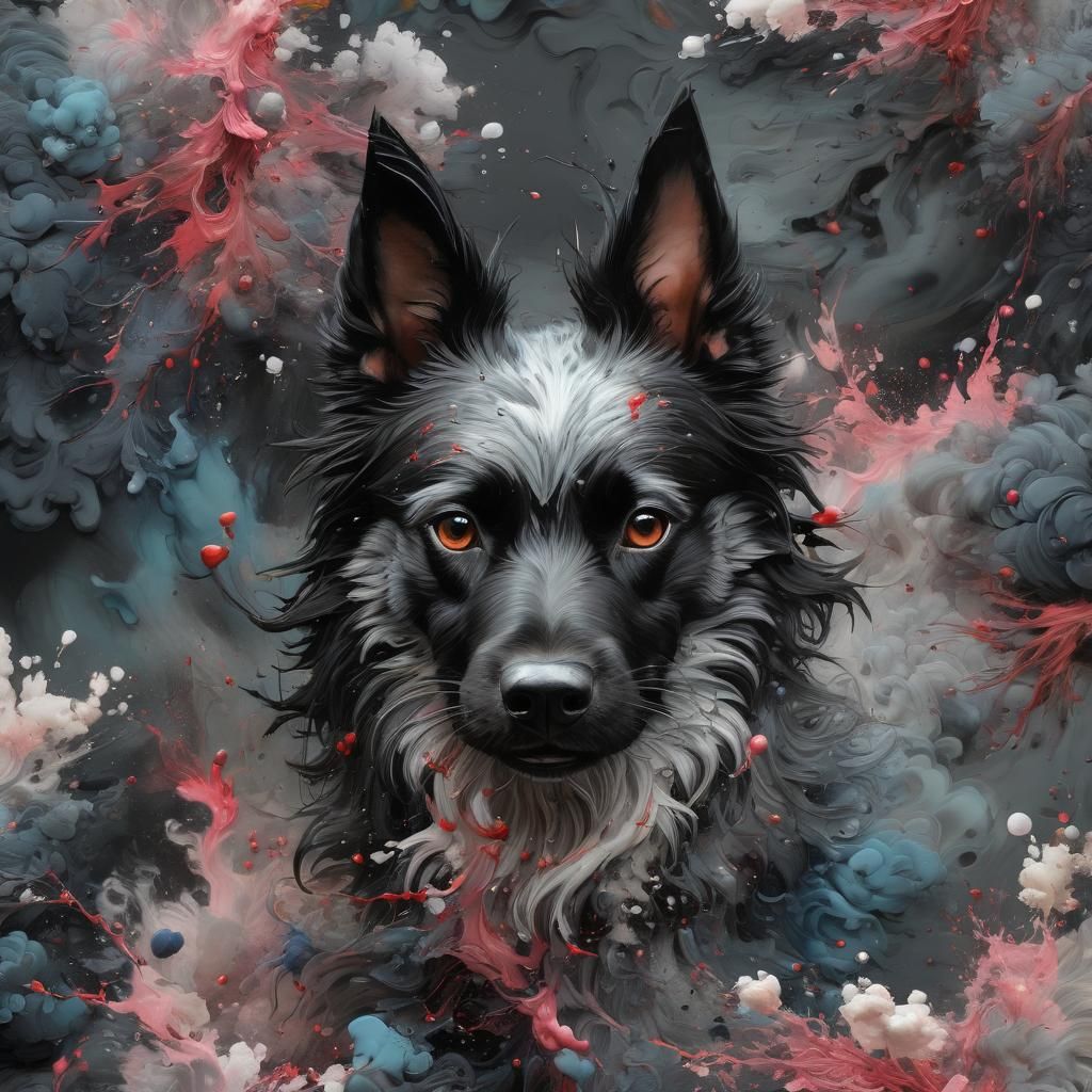 Ink and Cloud Dog Portrait as Impasto Painting