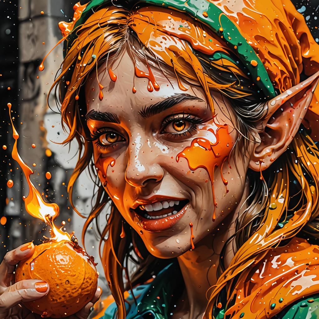 Elf Bites Flaming Orange in Graffiti Street Art