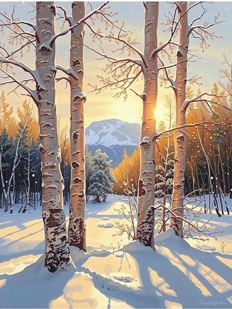Snowy Forest Landscape in Impressionist Style