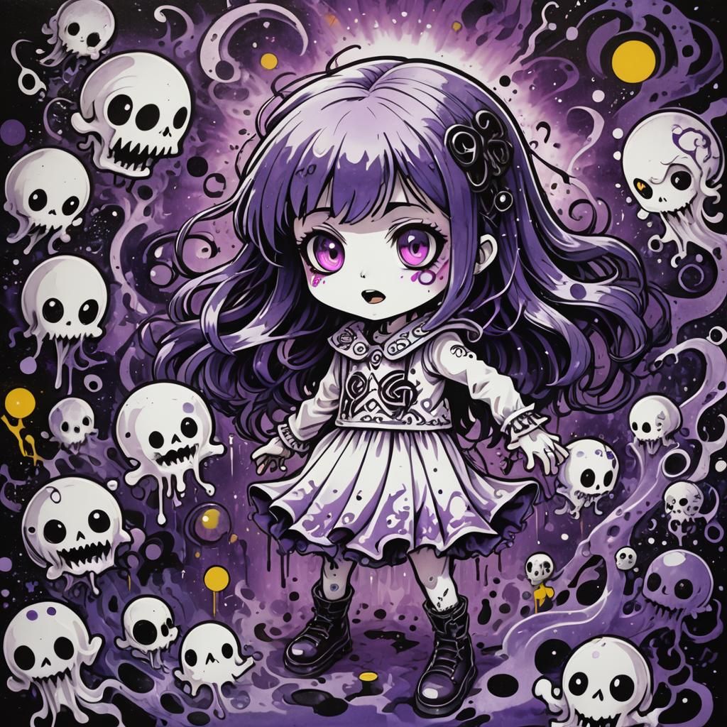 Chibi Ghost Girl in 80s Anime Style