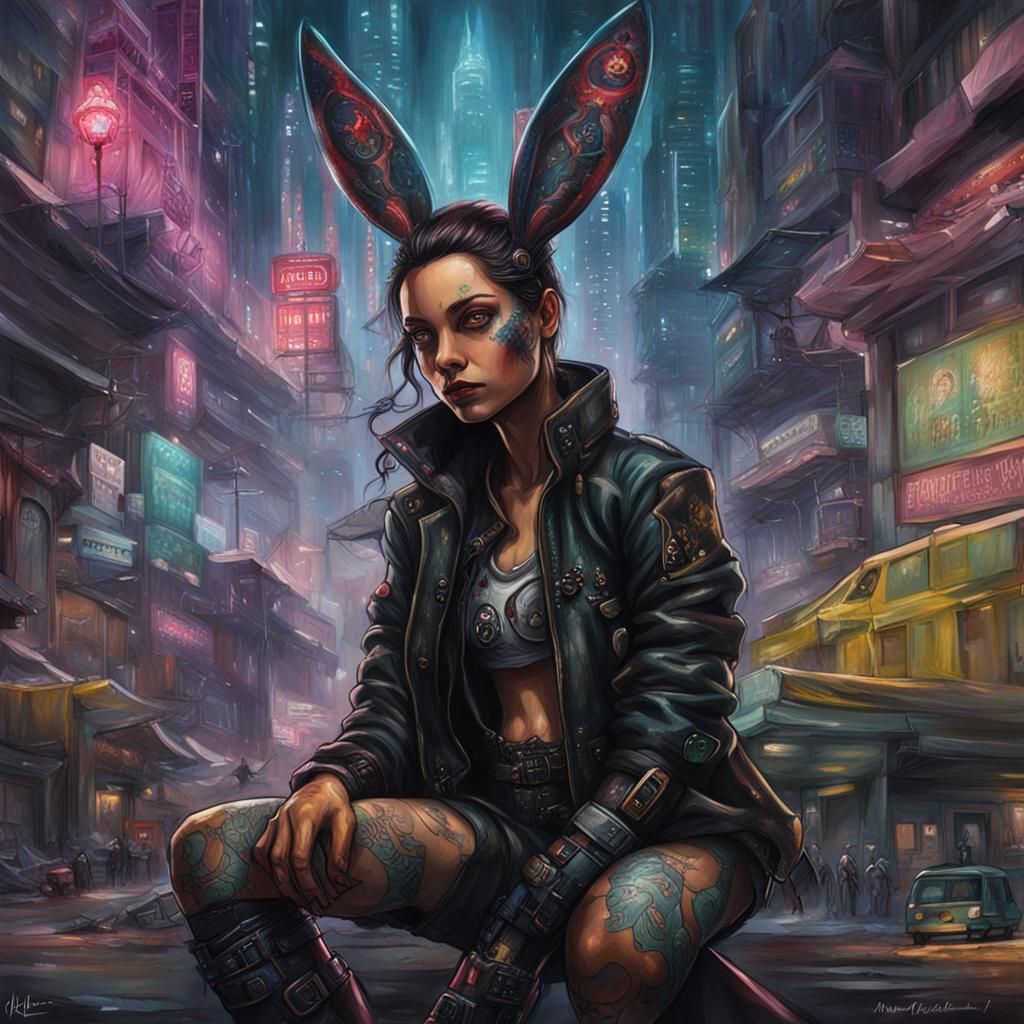 Cyberpunk Female Creature in Rabbit Warren