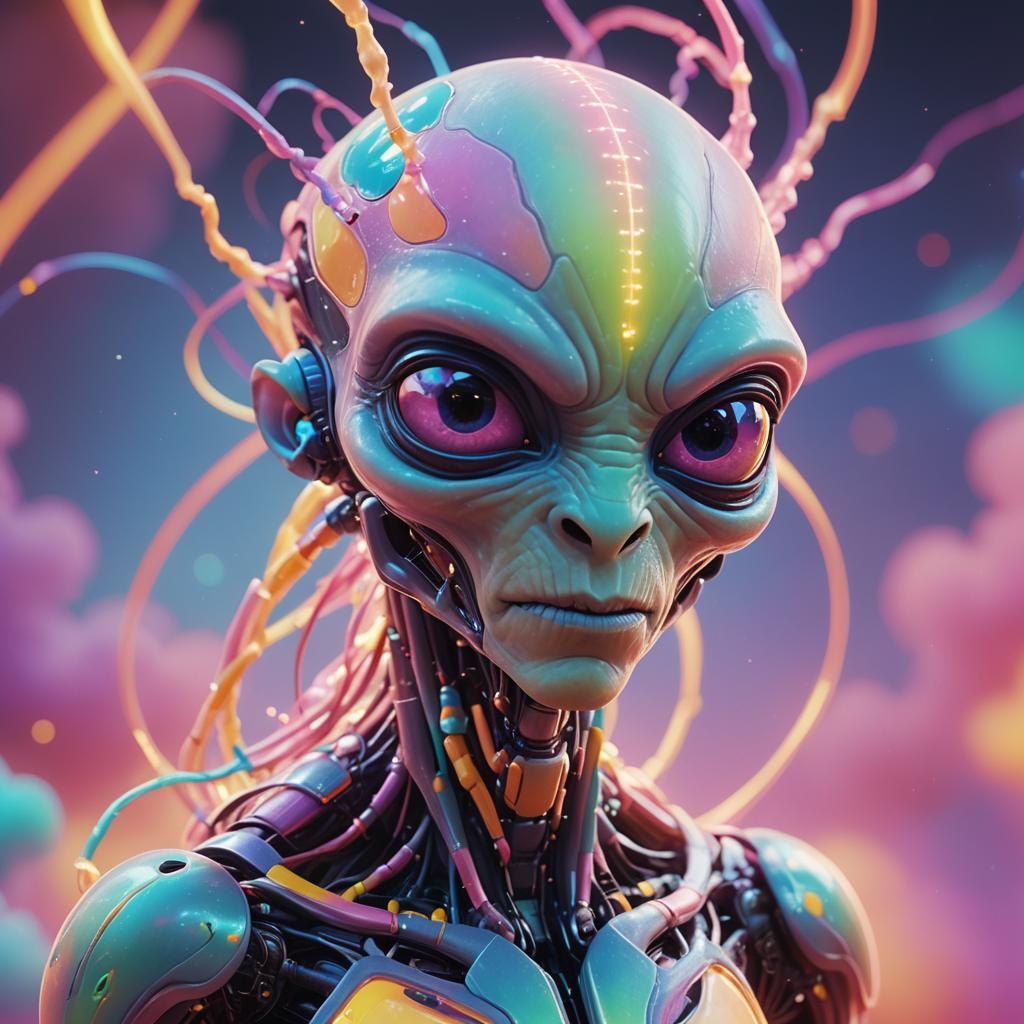 Electric Alien Portrait in Pixar-Inspired 3D Art
