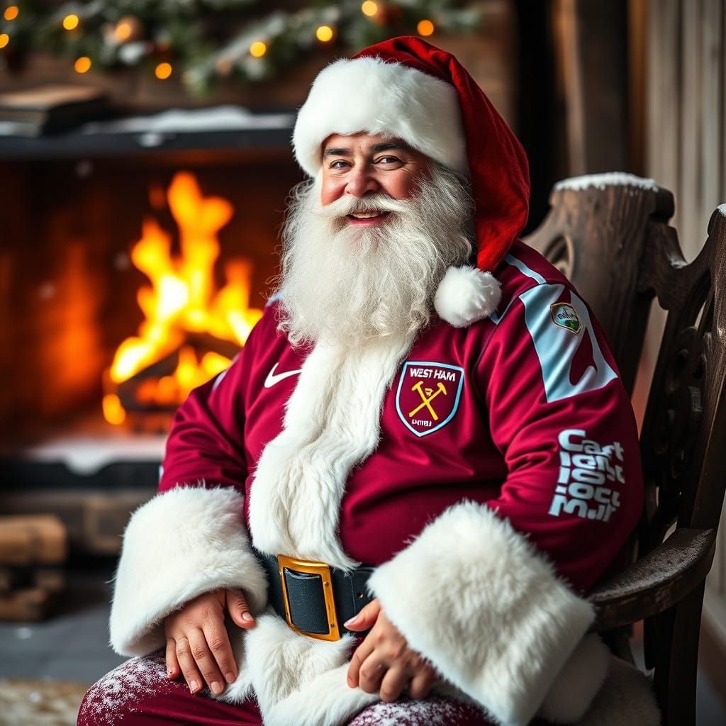 Santa in Claret and Blue West Ham Football Kit