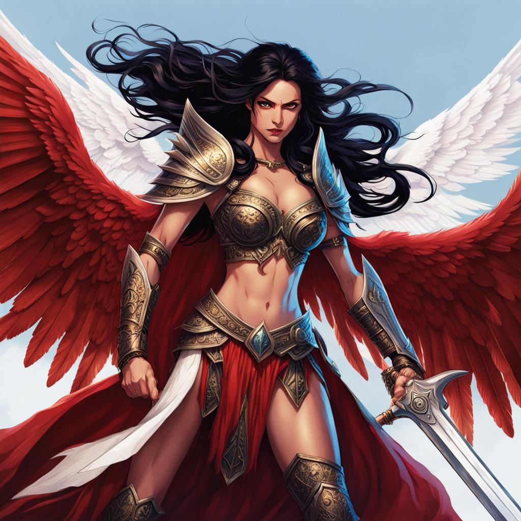 Winged Warrior Woman in a Hyperdetailed Portrait