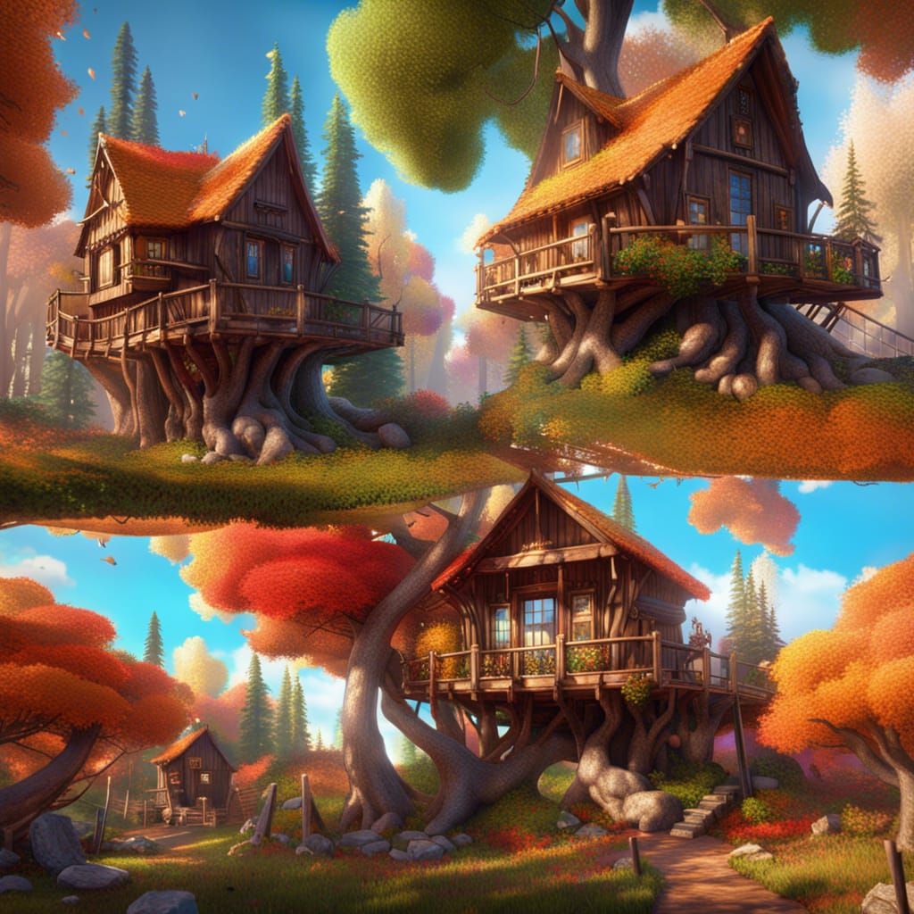 Cozy Treehouse Cabin in Fantasy Landscape