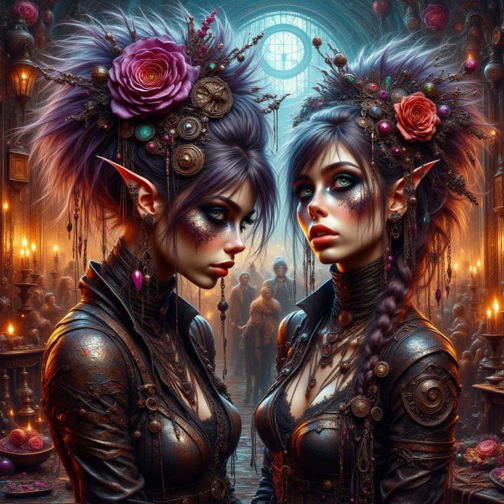 <lora:Cyber Pixie 2:1.0> <lora:Macabre Flux:1.0> <lora:Punky...