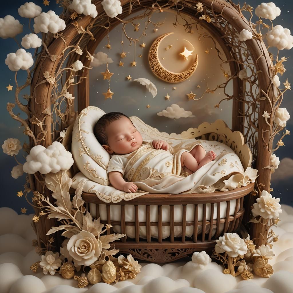 Baby Asleep in Crib: Hyper-Realistic Dreamscape