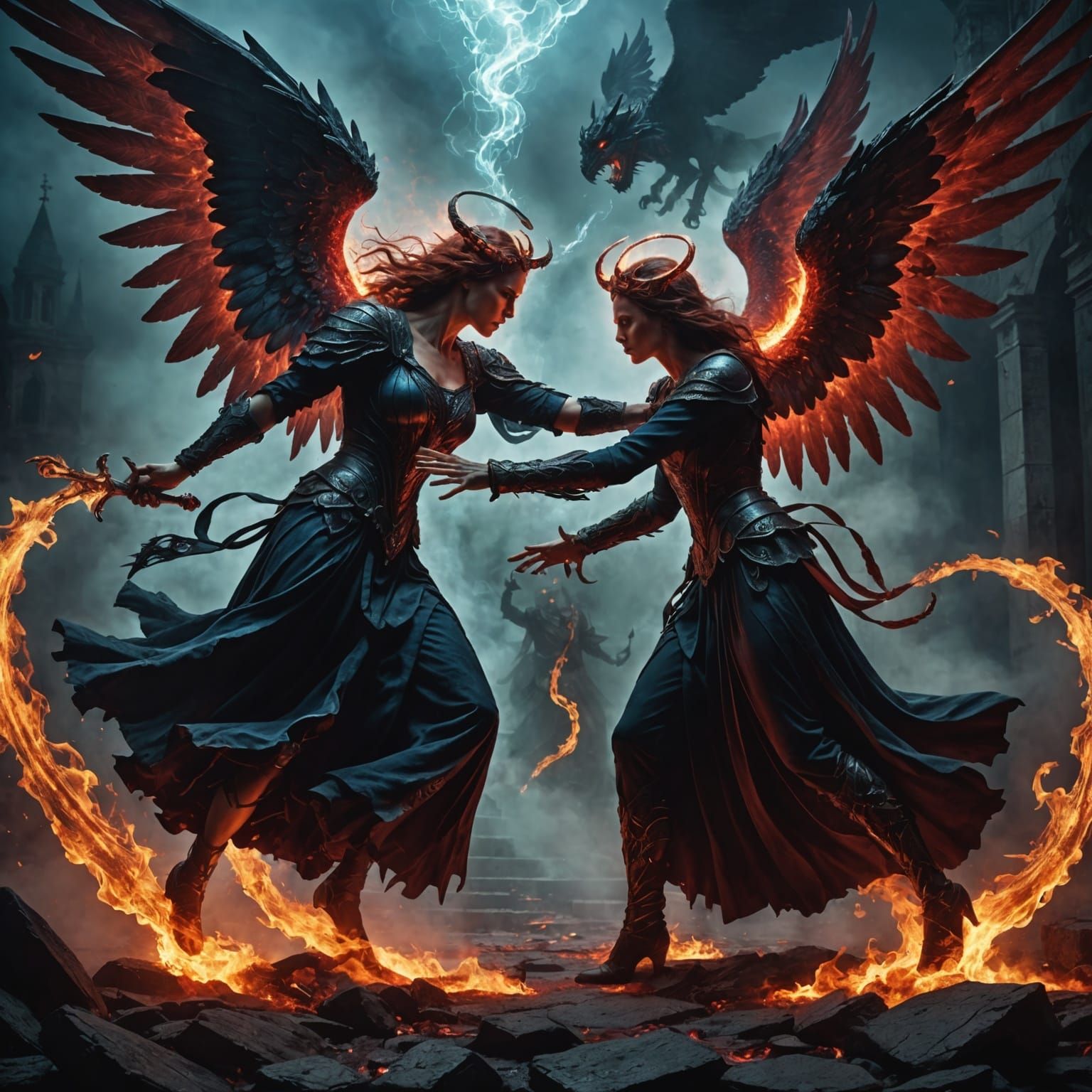 Angelic Demon Duel in Ethereal Light