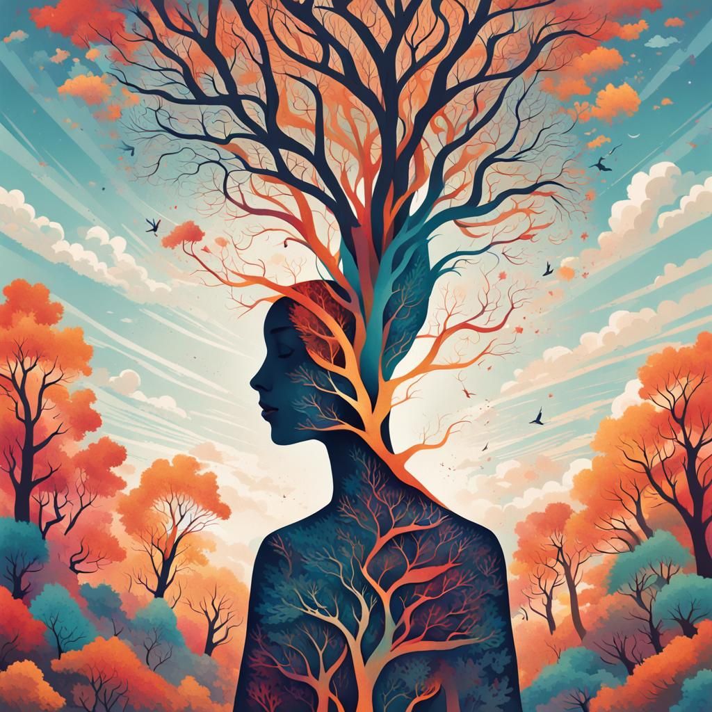 Entwined Tree Silhouettes in Dark Fantasy Sky