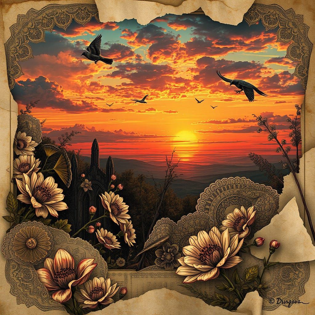 Vibrant Sunset in Whimsical Digital Art
