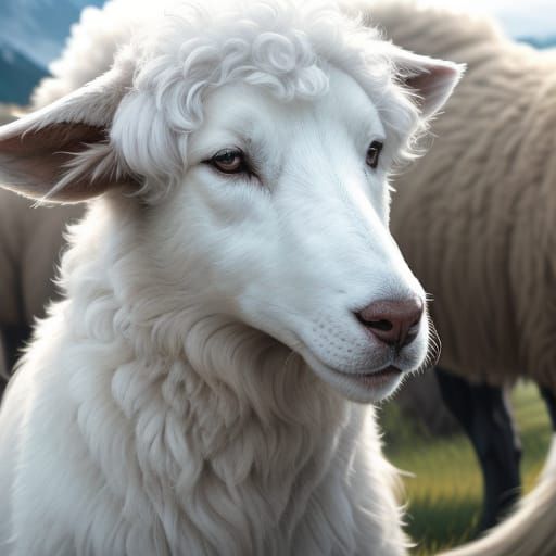 Hyperrealistic Dog-Sheep Hybrid in Moody Cinematic Shot