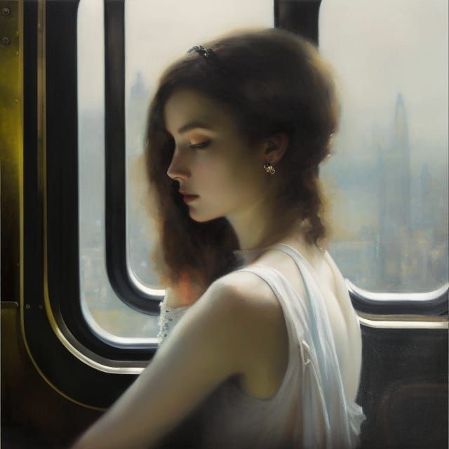Girl on Train in Hyperdetailed Victorian Style