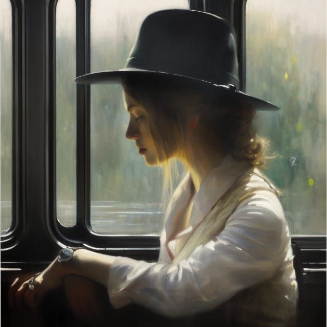 Girl on Train in Victorian Obsidian Style