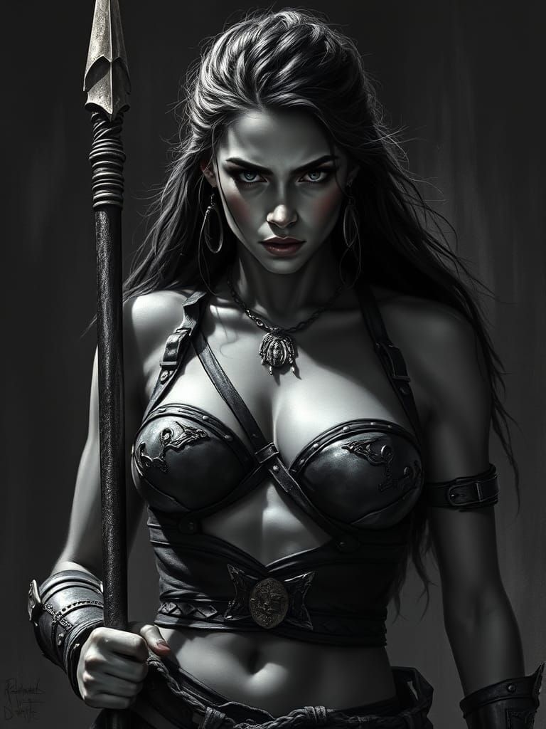 Amazon Warrior Woman in Film Noir Style