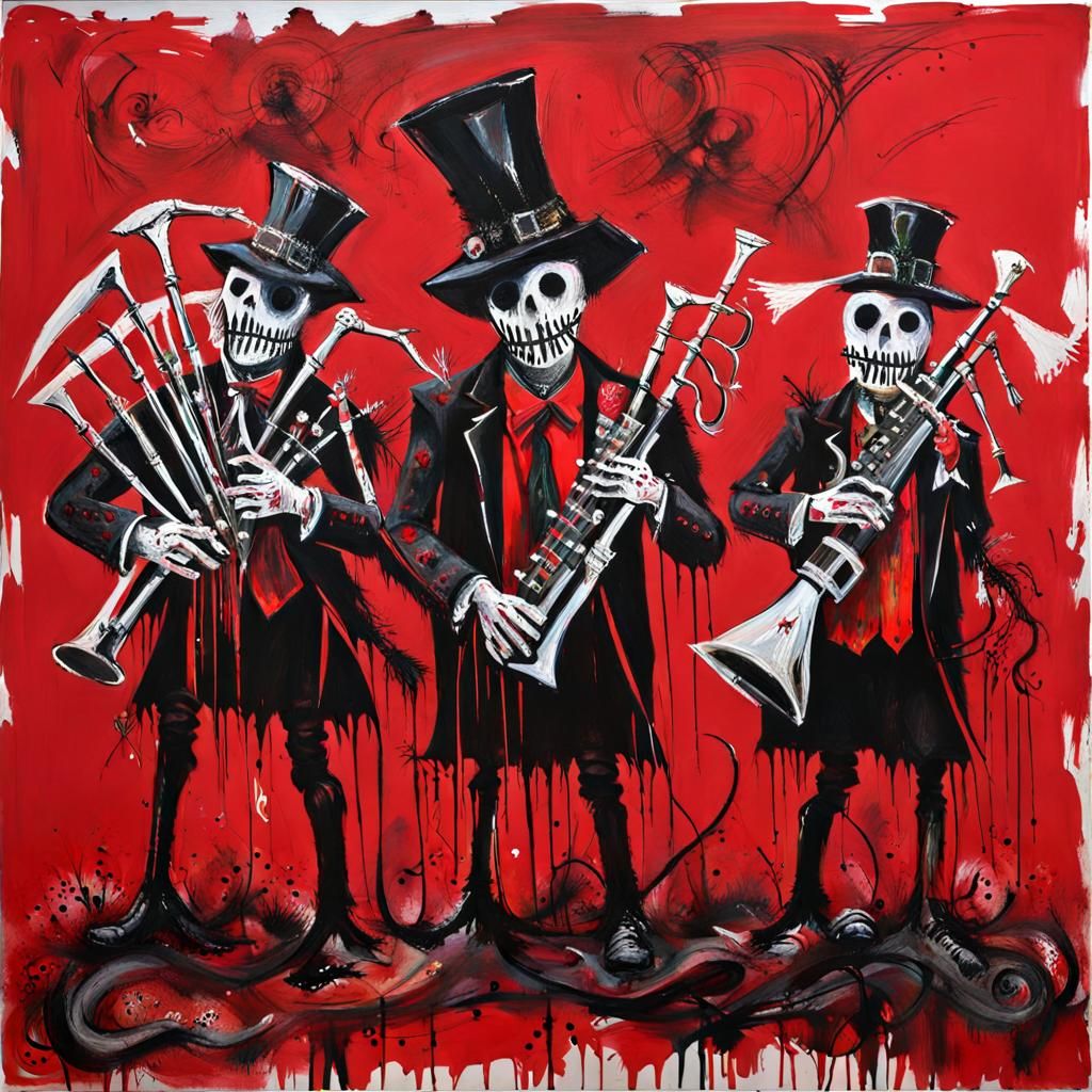 Lovecraftian Scarecrow Bagpipers in Expressionist Oil Painti...